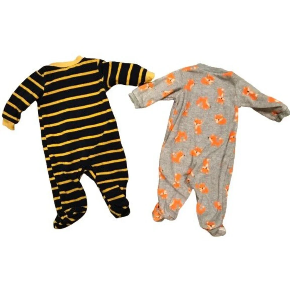 Lot of 2 Boy's Newborn Carter's Long Sleeve Footie One-piece Pajamas Fleece